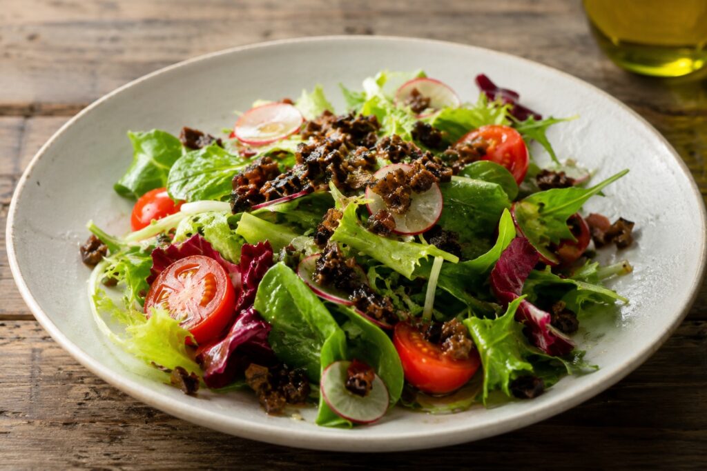 Fresh salad topped with Hamanatto