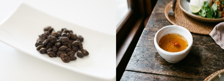 Hamanatto and traditional fish sauce shown side by side