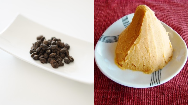 Hamanatto and traditional Japanese miso shown side by side