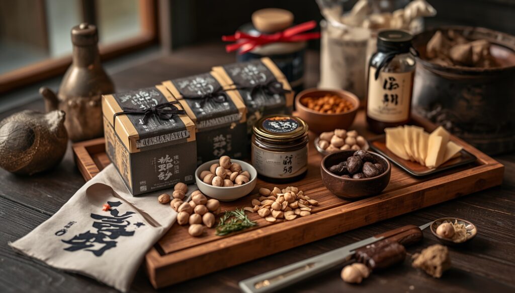 Luxury Japanese gourmet gift set featuring authentic Hamanatto and traditional artisan foods.