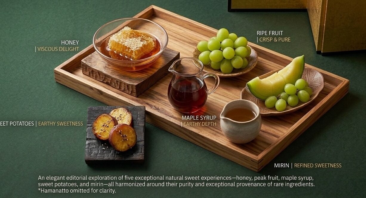 Natural ingredients that represent sweetness in world cuisine.