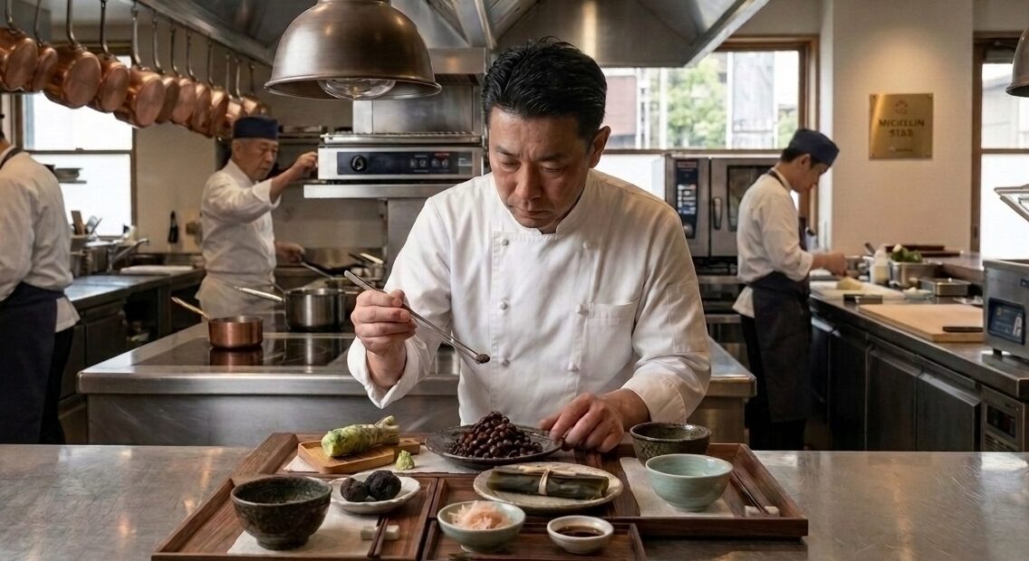 Professional chef evaluating authentic Hamanatto as a premium Japanese ingredient.