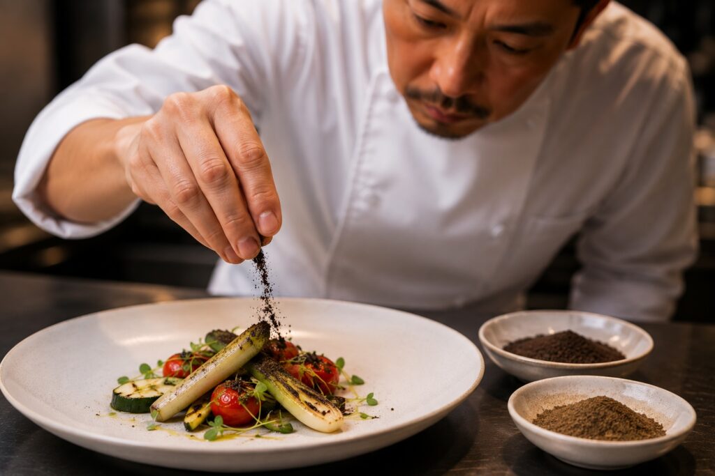 Michelin chef using authentic Hamanatto in a modern tasting menu.