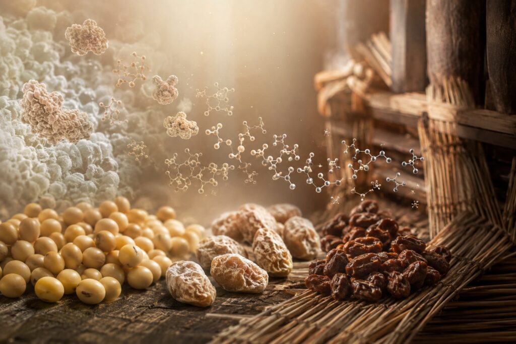 Natural enzymes gradually transform soybeans during fermentation.