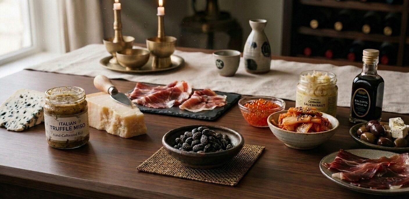 A chef's tasting board of major umami-rich foods